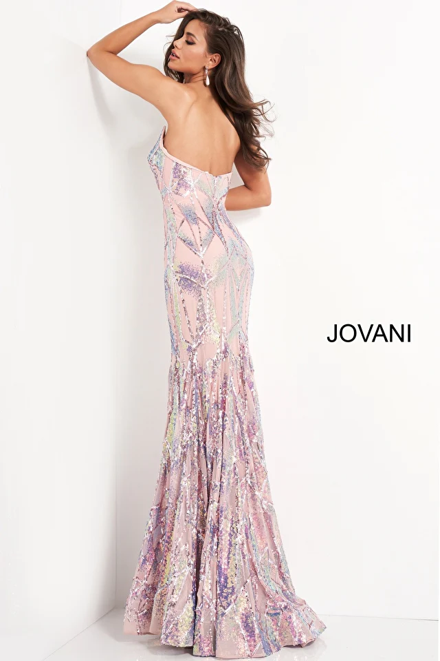 Pink Embellished Strapless Dress Style 05100 - Image 3