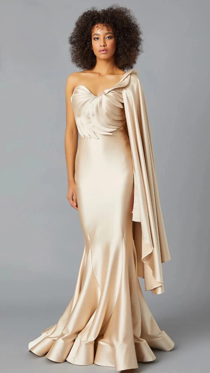 Off-Shoulder Neckline One Sleeve Mermaid Style 5371 - Image 3