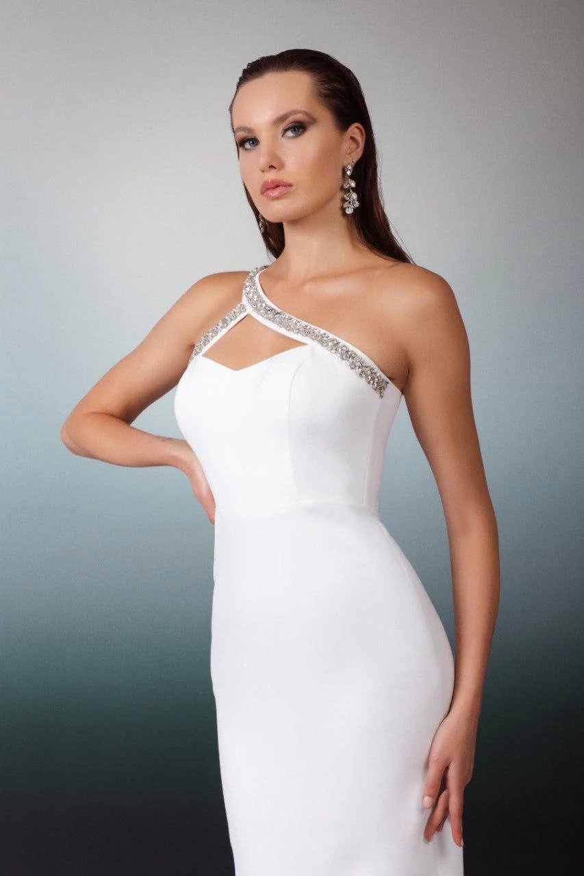 One Shoulder Crystal Embellished Strap Evening Dress Style 8072 - Image 5