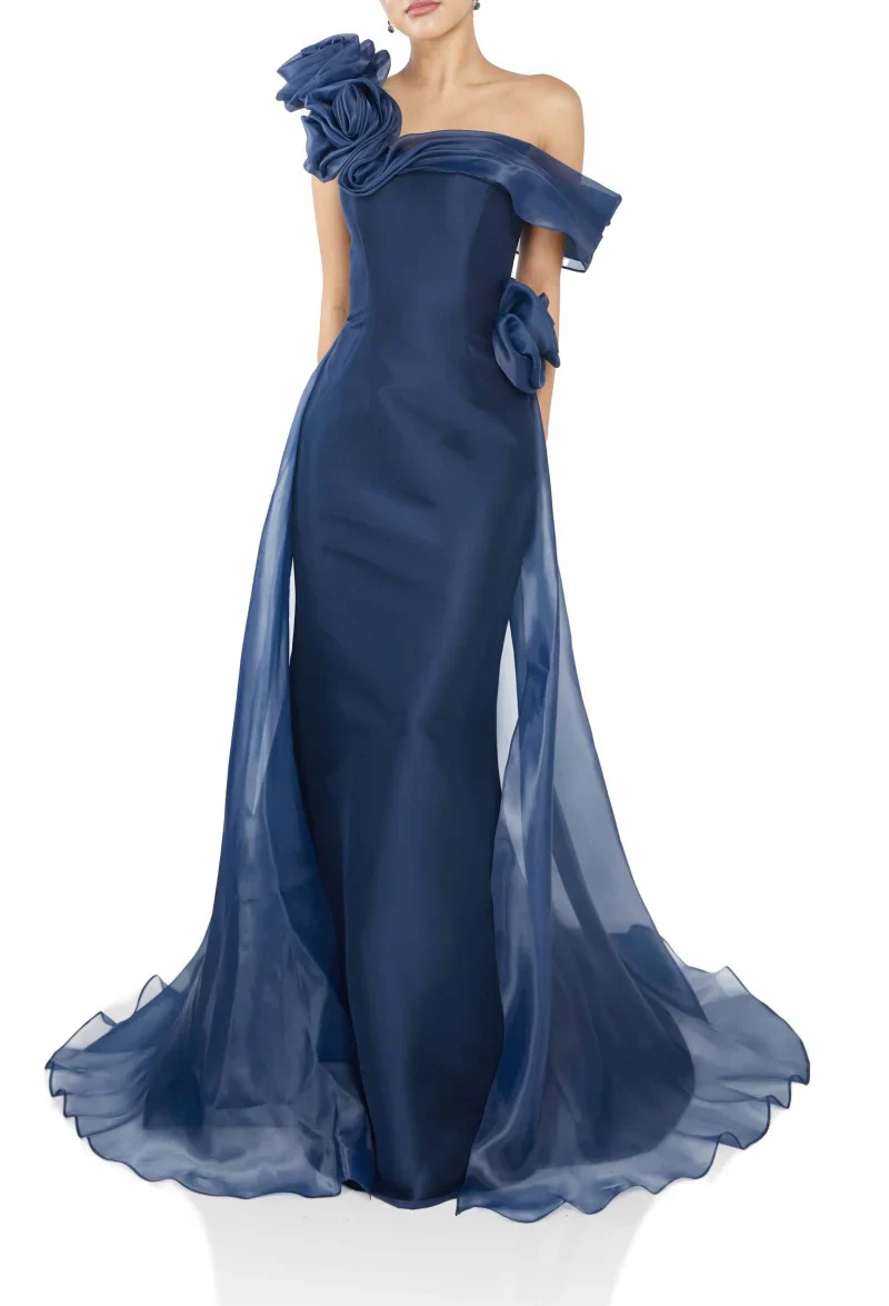 Long Formal Overskirt Satin Dress Style 242M3342 - Image 3